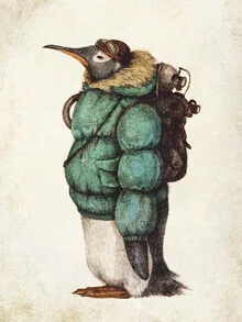 Illustration by Mike Koubou: penguin in a winter landscape