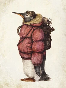 Wall art by Mike Koubou: Retro illustration of a penguin in the Antarctic