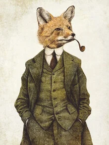 Illustration of a fox with a smiling face and cheerful expression