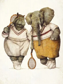Illustration von Mike Koubou: Elefant im Tennis-Outfit auf dem Platz