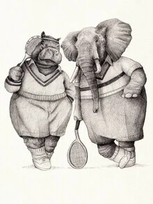 Illustration by Mike Koubou: relaxed scene with animals and tennis