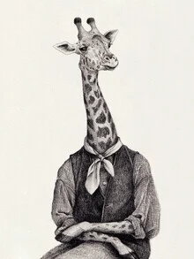 Wall art by Mike Koubou: stylized giraffe in soft colors and a retro vibe