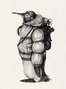 Illustration by Mike Koubou: Penguin on a winter exploration journey