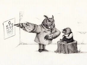 Illustration by Mike Koubou: owl wearing glasses with a calm expression.