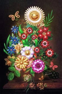 Illustration by Jonas Loose: colorful flowers and butterflies arranged playfully