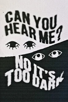 Wall art by Jonas Loose: humorous black and white illustration featuring eyes and lines