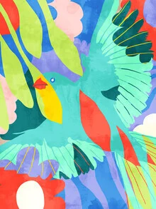 Wall art by Uma Gokhale: colorful bird illustration in watercolor style
