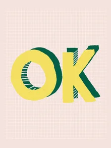 Wall art by Ania Więcław: hand-drawn, cheerful typography featuring a friendly 'OK'
