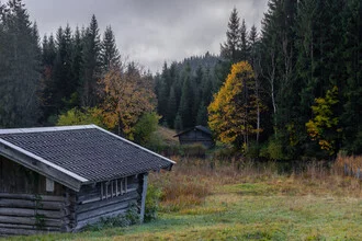 Photo art by Mareike Böhmer: mountain huts surrounded by fog