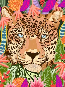 Illustration by Uma Gokhale: playful leopard hiding in the jungle