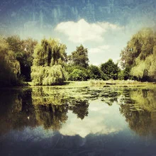 Photo art by Jochen Fischer: serene landscape with water and trees by the lake