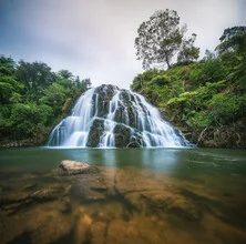 Photo art by Jean Claude Castor: Owharoa Falls in New Zealand, serene water landscape.