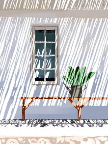 Wall art by Uma Gokhale: relaxed depiction of a sunny Sunday with plants