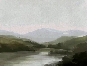 Photo art by Dan Hobday: picturesque landscape with river and green hills