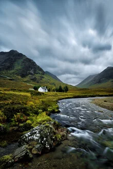 Photo art by Rolf Schnepp: Cottage in the Highlands at dusk