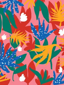 Illustration by Uma Gokhale: colorful jungle scene with botanical elements
