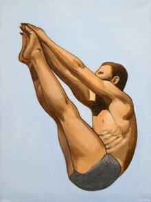 Illustration of a male high diver in a dynamic pose above water