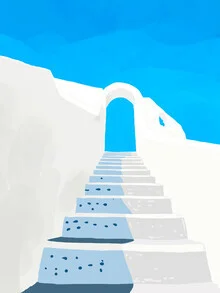 Wall art by Uma Gokhale: illustration of Mediterranean buildings in Santorini