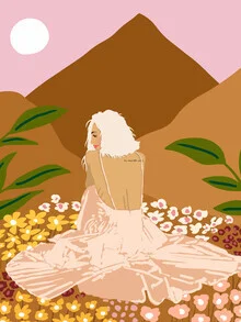 Wall art featuring a stylized illustration of a girl with a tattoo, radiating positivity.