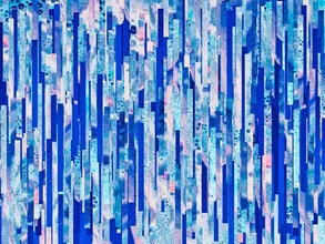 Abstract digital painting in blue with soft watercolors and vibrant accents.
