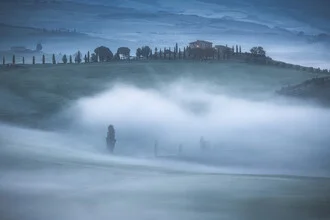 Photo art by Jean Claude Castor: Tuscany landscape in fog at dawn