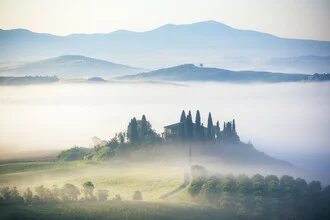 Photo art by Jean Claude Castor: idyllic Tuscany with fog and gentle hills