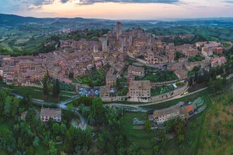 Aerial view of San Gimignano in Tuscany during sunset