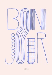 Wall art featuring French greetings in a minimalist typography style