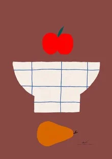 Illustration by Matías Larraín: stylish fruit vase with apple and pear