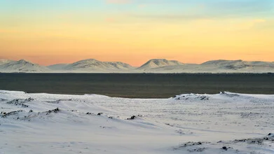 Photo art by Norbert Gräf: tranquil vanilla sky over Hvítserkur in Iceland