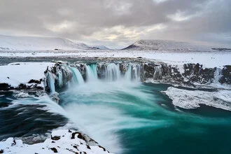 Photo art by Norbert Gräf: Goðafoss waterfall in winter with soft colors