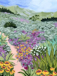 Illustration von Sarah Gesek: sanfte Hügel und Blumenwiese im Sommer