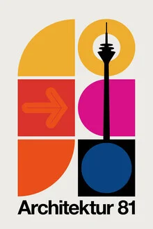 Wandbild von Bo Lundberg: stilvolle Architektur-Illustration in bunten Farben