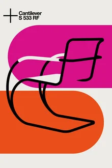 Illustrated chair design in vibrant colors, inspired by Bauhaus style.