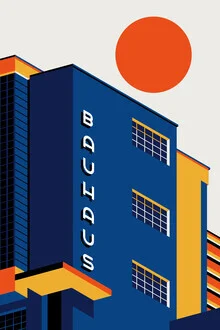 Wall art by Bo Lundberg: stylized depiction of a Bauhaus building