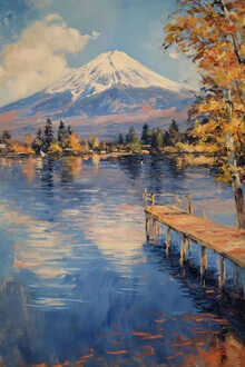 Wall art by Nikki Thaitanom: Autumn reflections on Mount Fuji creating a tranquil atmosphere