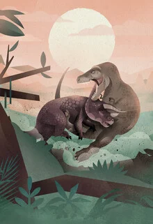Illustration by Dieter Braun: dinosaurs engaged in an exciting fight