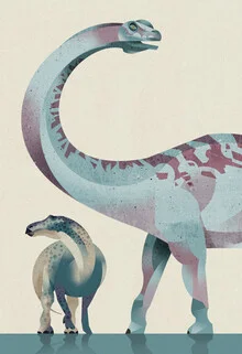 Illustration of an Argentinosaurus walking through a green landscape, friendly and playful.