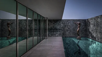 Photo art by Michael Jurek: architectural view of the Barcelona Pavilion