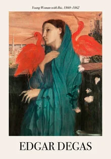 Wall art of a young woman with an ibis, soft colors and a relaxed mood