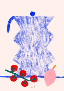 Illustration of a chic cafetière in soft pastel colors, creating a cozy atmosphere.