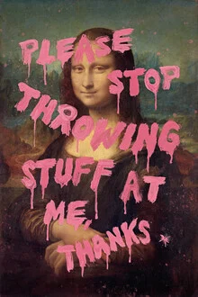 Wall art by Jonas Loose: humorous take on the Mona Lisa.
