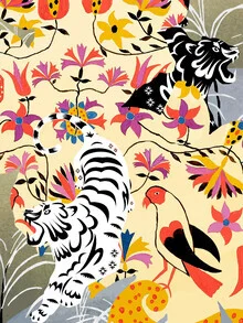 Wall art featuring a botanical tiger in a vintage jungle, harmonious Yin Yang design
