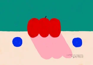 Wall art by Matías Larraín: colorful tomato against a light background.