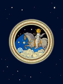 Illustration by Uma Gokhale: surreal scene with a horse in space