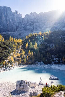 Photo art by Eva Stadler: serene view of Lago di Sorapiss in the Dolomites