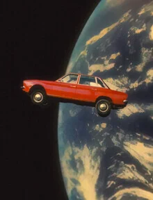Wall art by Taudalpoi: futuristic car in space with vibrant colors