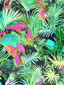 Photo art featuring colorful botanical plants in a tropical jungle, vibrant colors