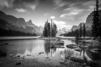 Photo art by Christoph Schaarschmidt: tranquil landscape with Spirit Island and mountains