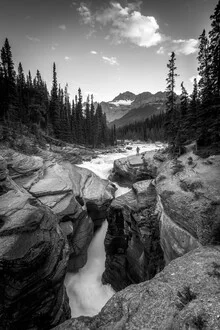 Photo art by Christoph Schaarschmidt: serene view of Mistaya Canyon in Canada.